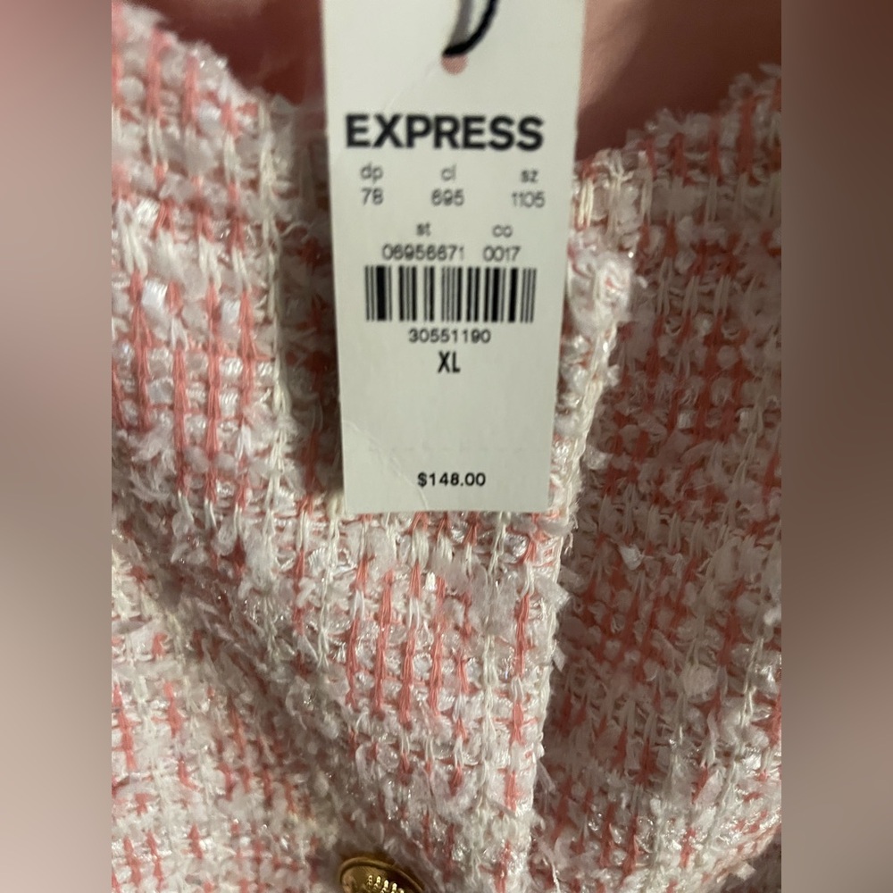 Express Women's Pink and White Tweed Jacket - Picture 4 of 11
